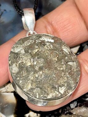 “Fools Gold” Drusy Pyrite Pendant 2”